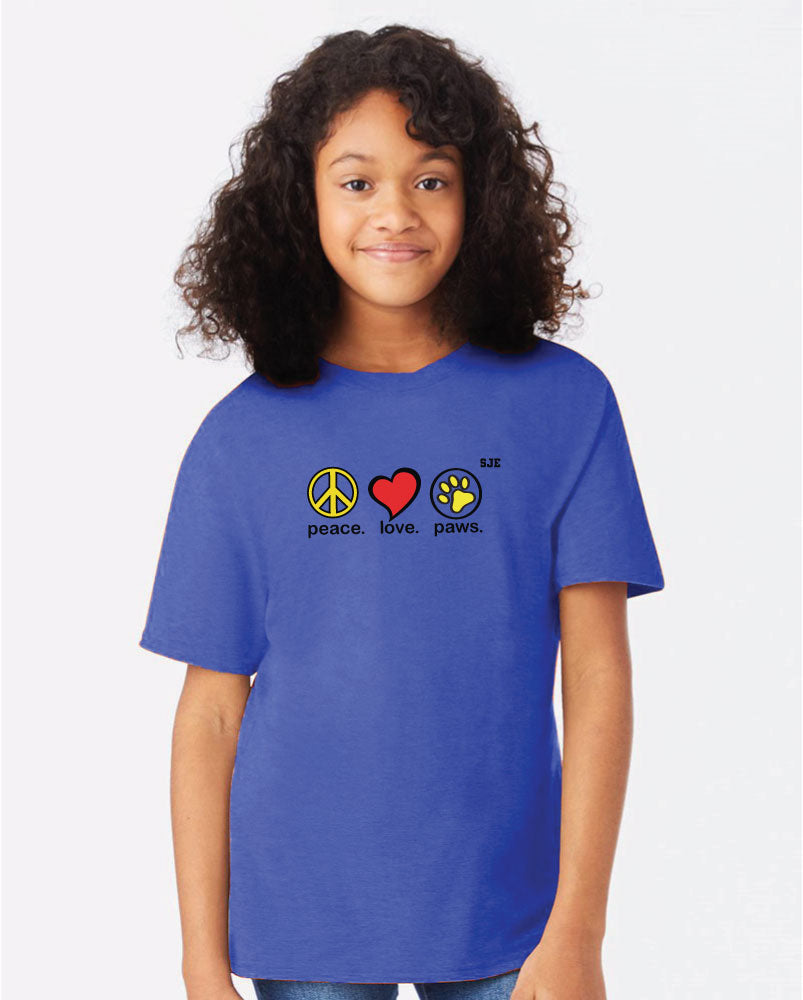 YOUTH-Peace Love Paws T-shirt Blue