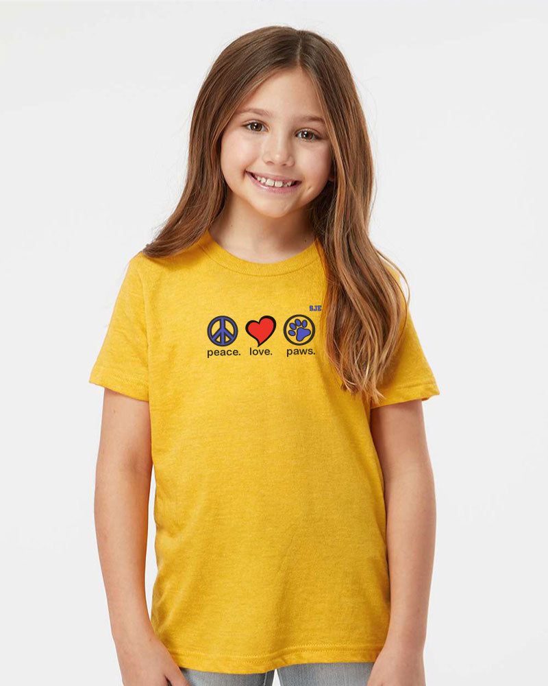 YOUTH-Peace Love Paws T-shirt Yellow