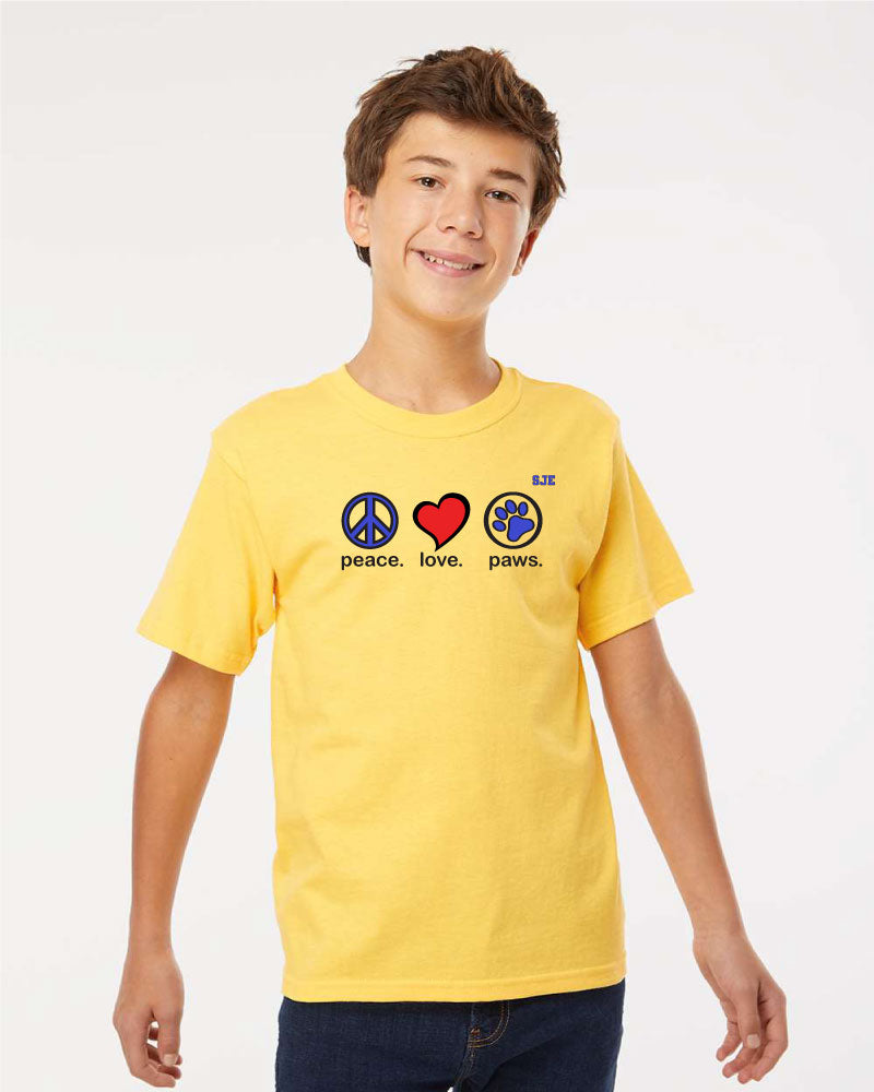 YOUTH-Peace Love Paws T-shirt Yellow