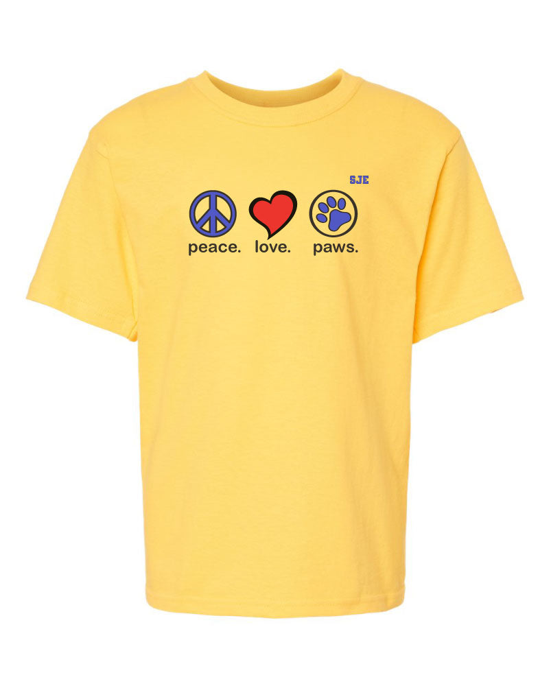 YOUTH-Peace Love Paws T-shirt Yellow