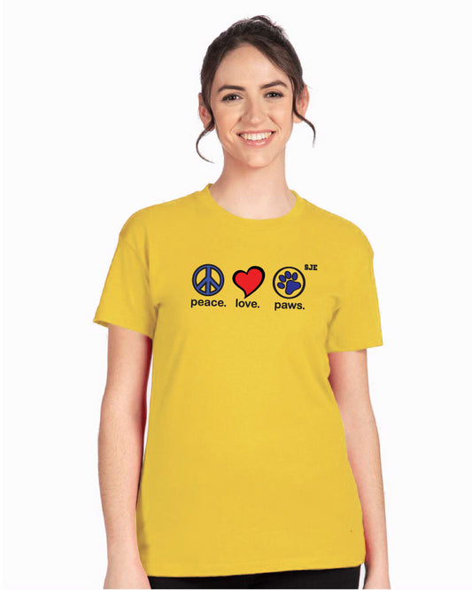 ADULT-Peace Love Paws T-shirt Yellow