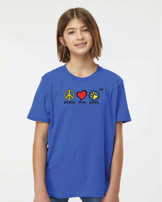 YOUTH-Peace Love Paws T-shirt Blue