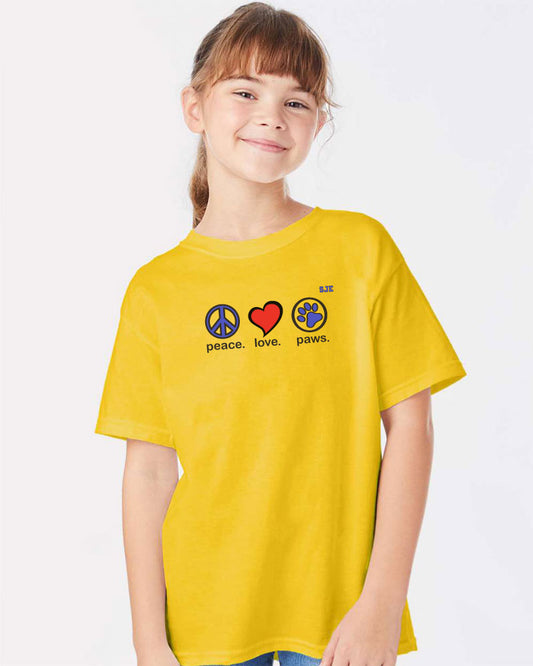 YOUTH-Peace Love Paws T-shirt Yellow
